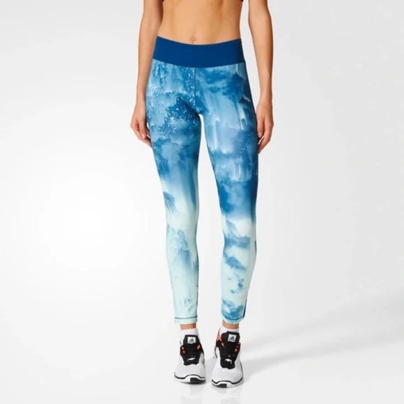 Adidas Climalite Moisture Wicking Capri Gym Blue Abstract Capri Leggings Size S - Picture 10 of 12